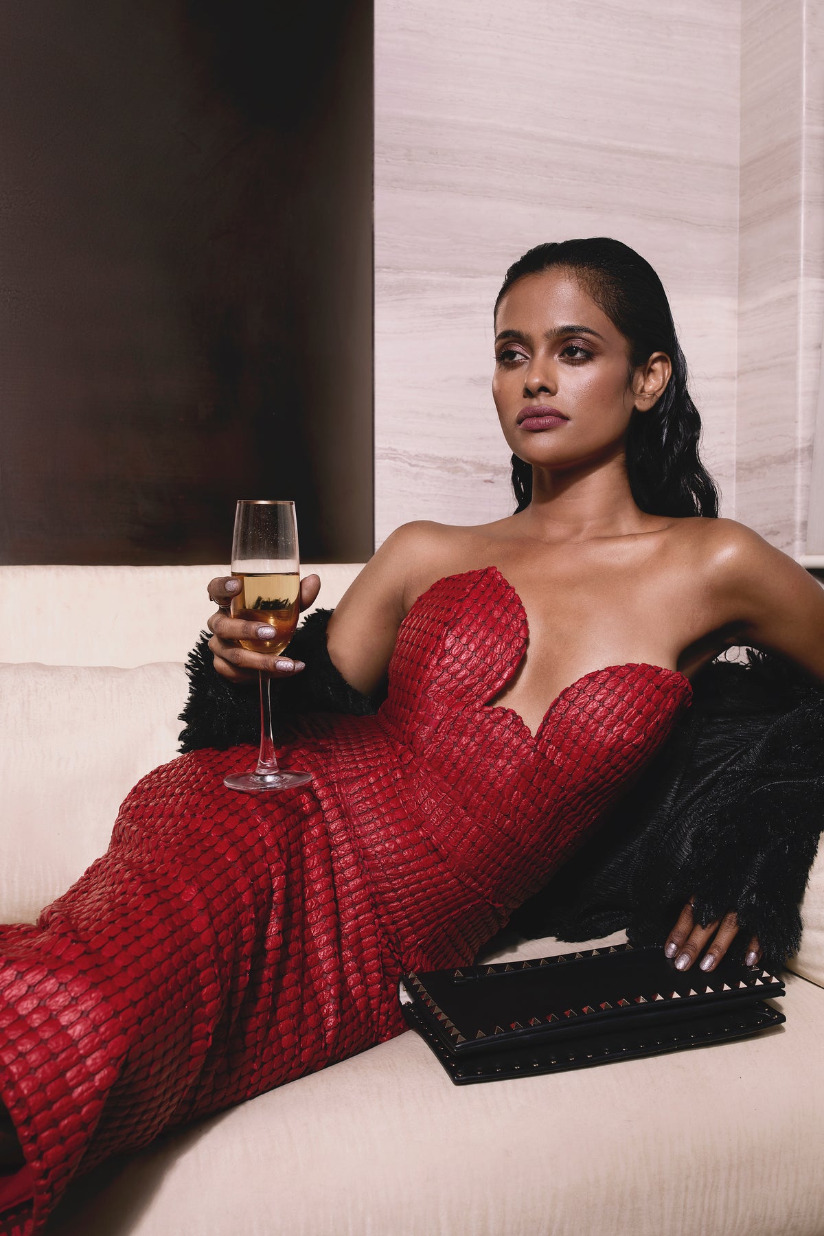Red Off-Shoulder Dress - Embedded Party Outfit