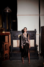 Load image into Gallery viewer, Deep V Draped Midi Dress
