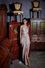 Load image into Gallery viewer, One Shoulder Draped Dress with Slit
