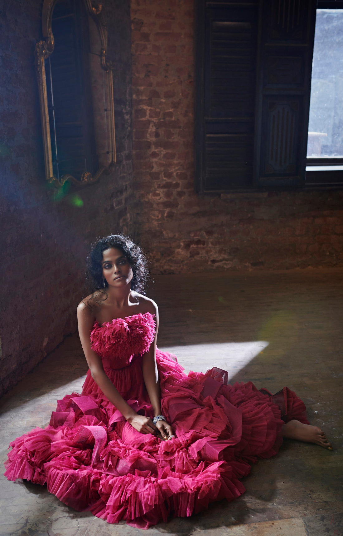 Berry Ruffled Gown - Evening Party Wear