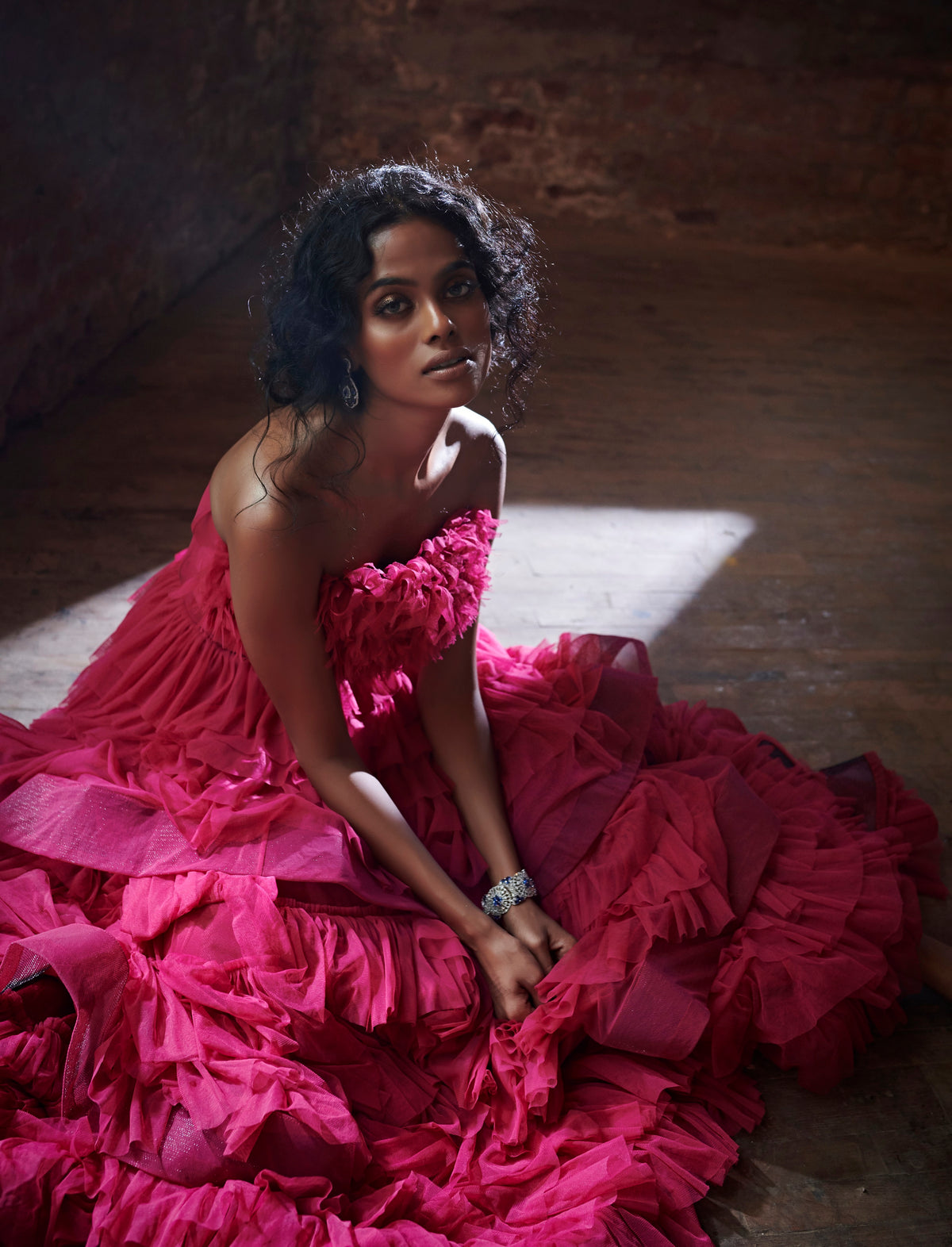Berry Ruffled Gown - Evening Party Wear