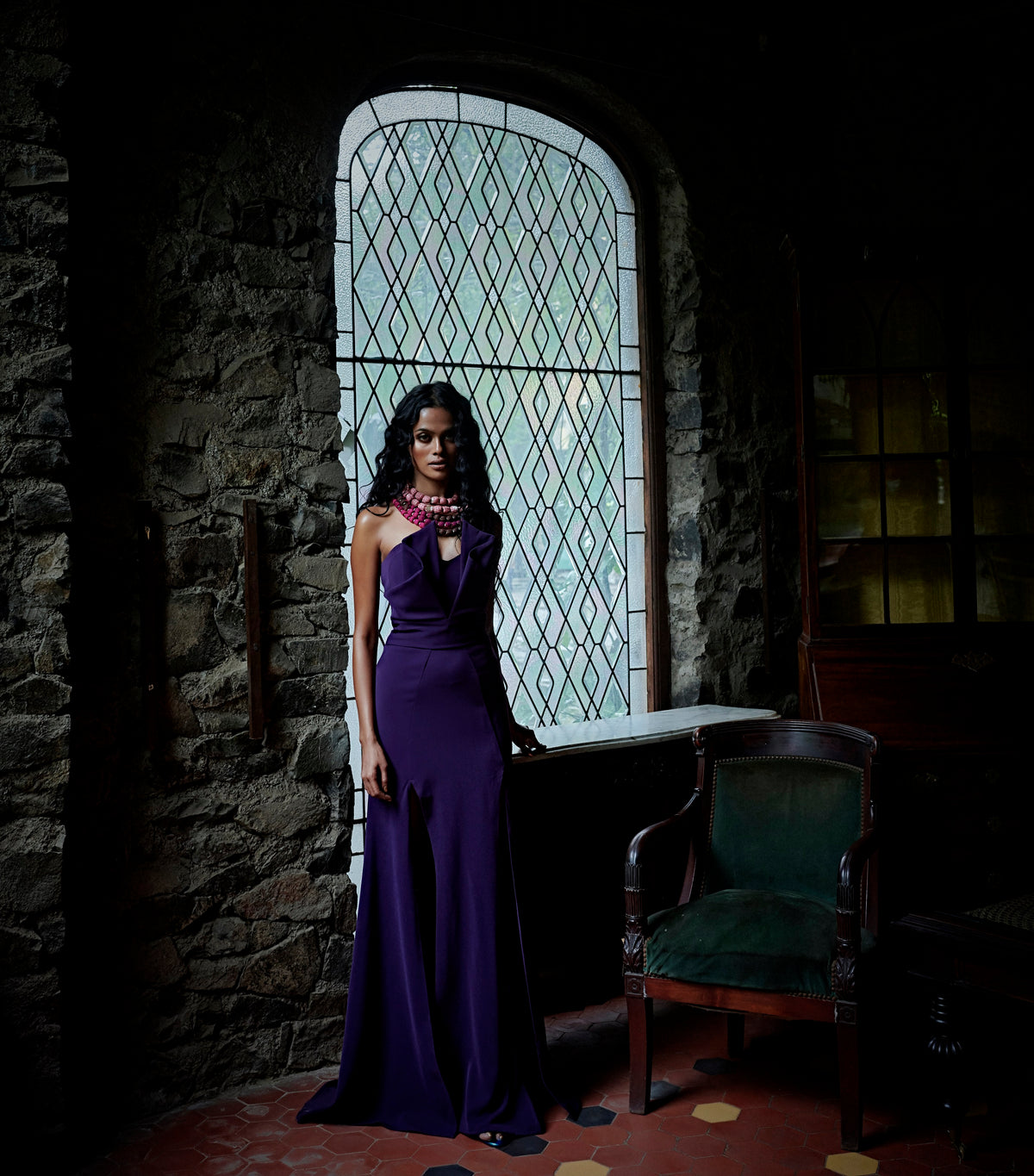 Purple Structured Gown - High-Slit Evening Wear