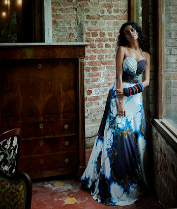 White Marble Gown - Off-Shoulder Draped Dress
