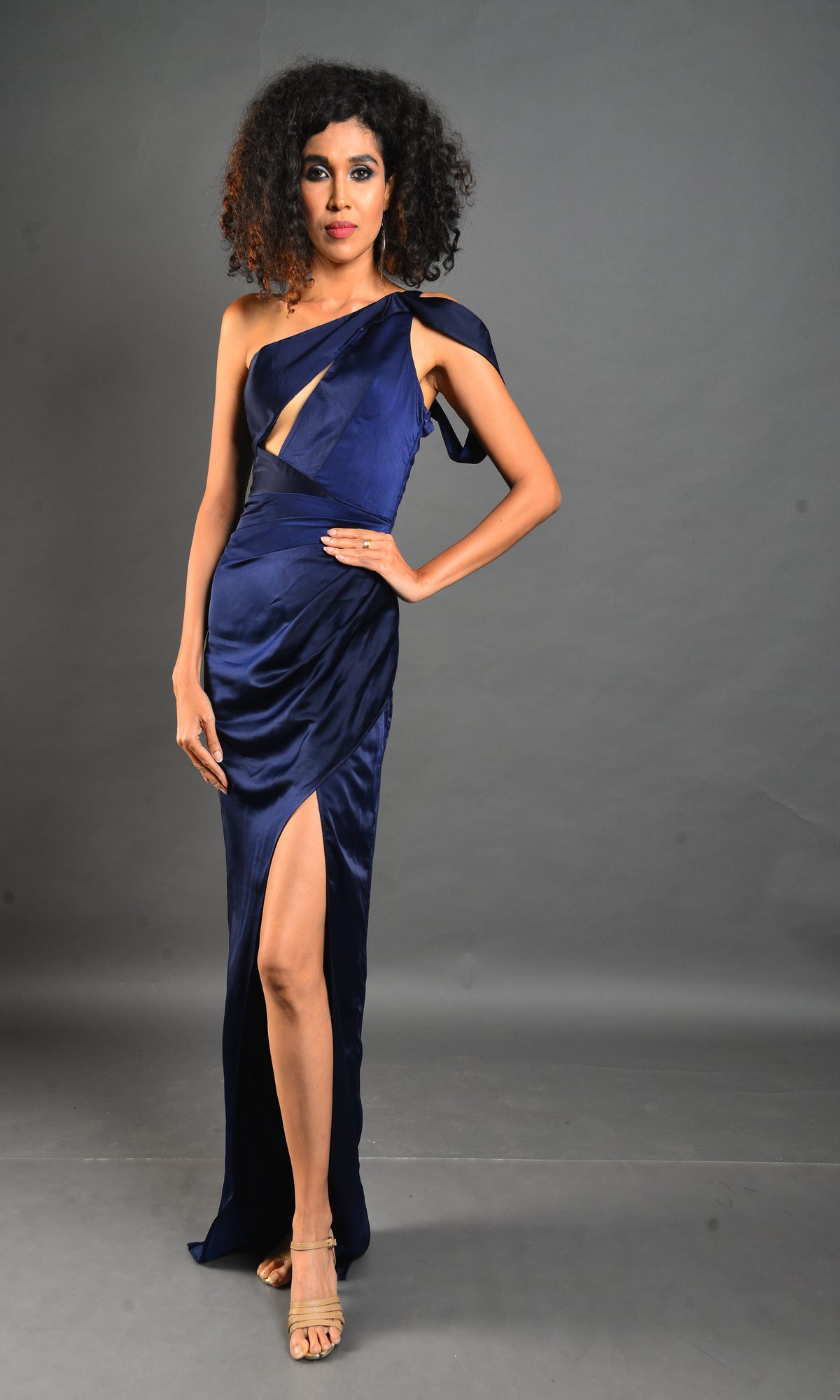 Dark Blue Shoulder Dress - Party Evening Wear