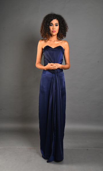 Dark Blue Knot Gown - Tube Evening Dress
