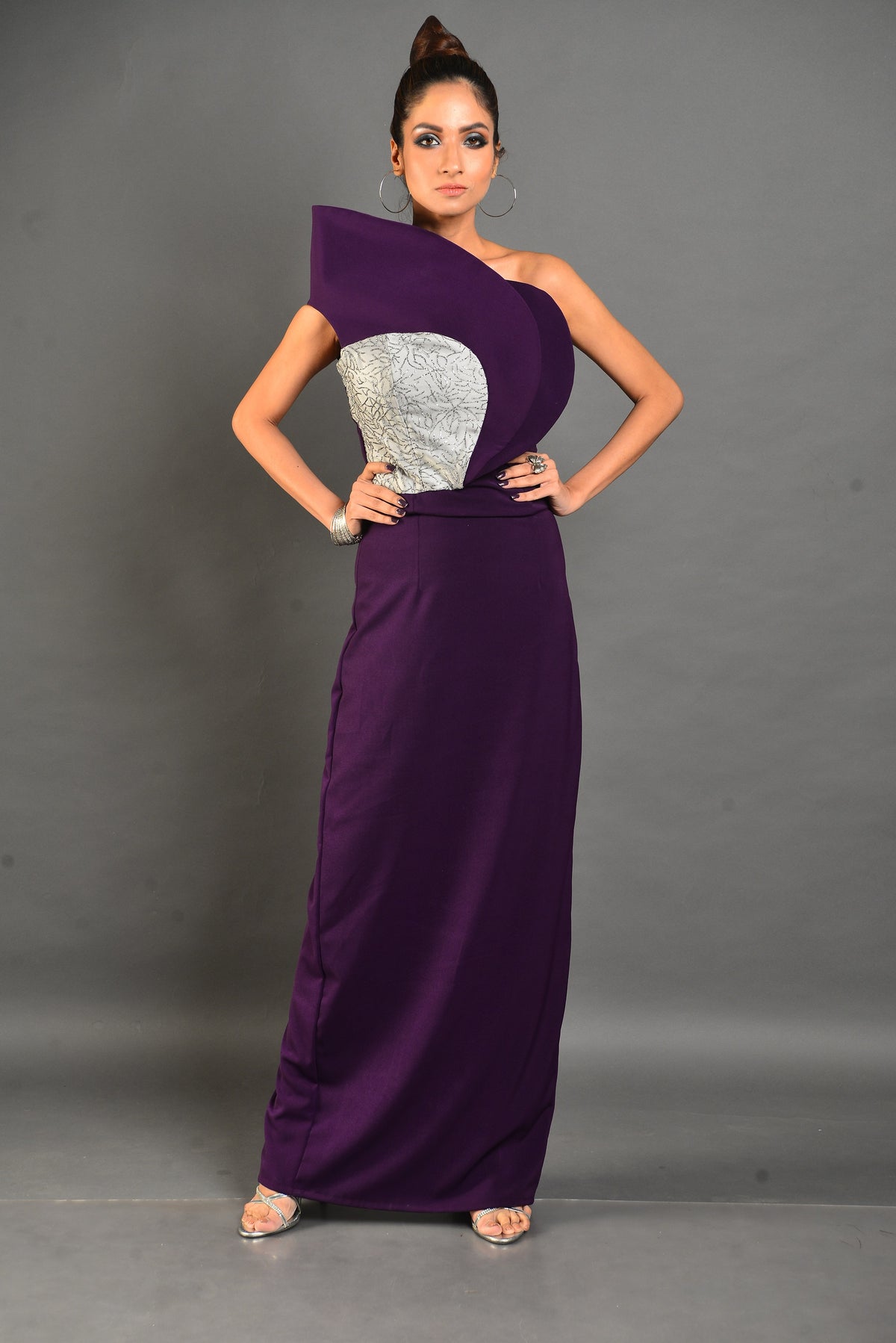 Silver Violet Gown - Structured Shoulder Dress