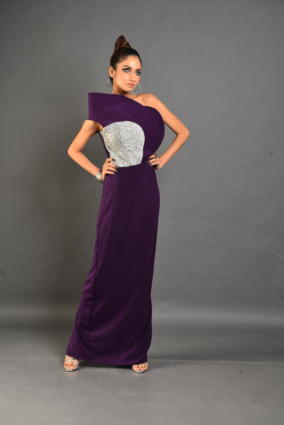 Silver Violet Gown - Structured Shoulder Dress