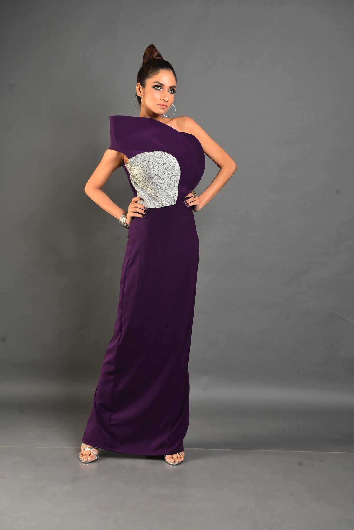 Silver Violet Gown - Structured Shoulder Dress