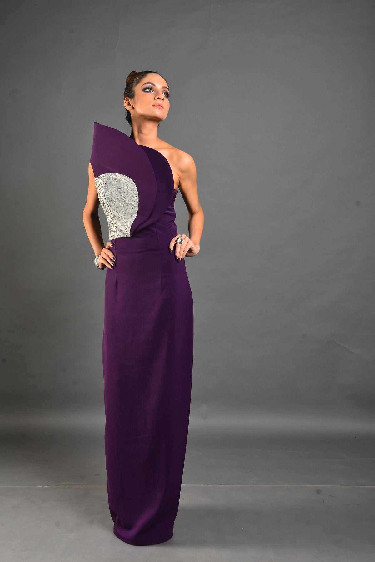 Silver Violet Gown - Structured Shoulder Dress