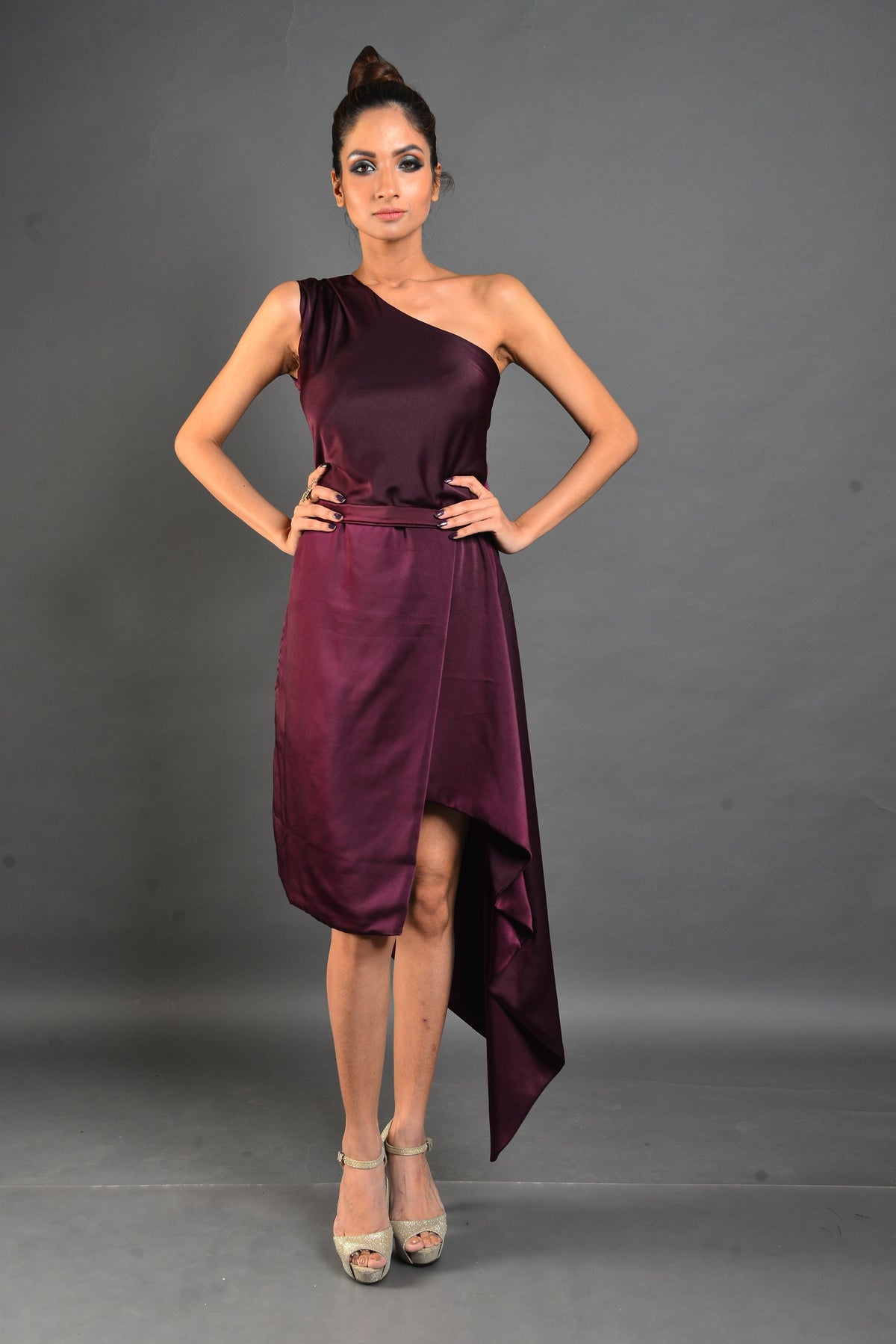 Wine Asymmetrical Dress - Modern Party Outfit