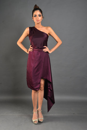Wine Asymmetrical Dress - Modern Party Outfit