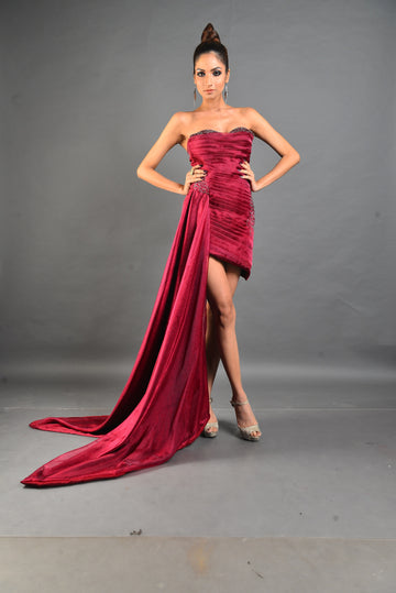 Red Tube Dress - Short Side Trail Party Wear