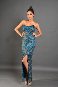 Embroidered tube gown with slit