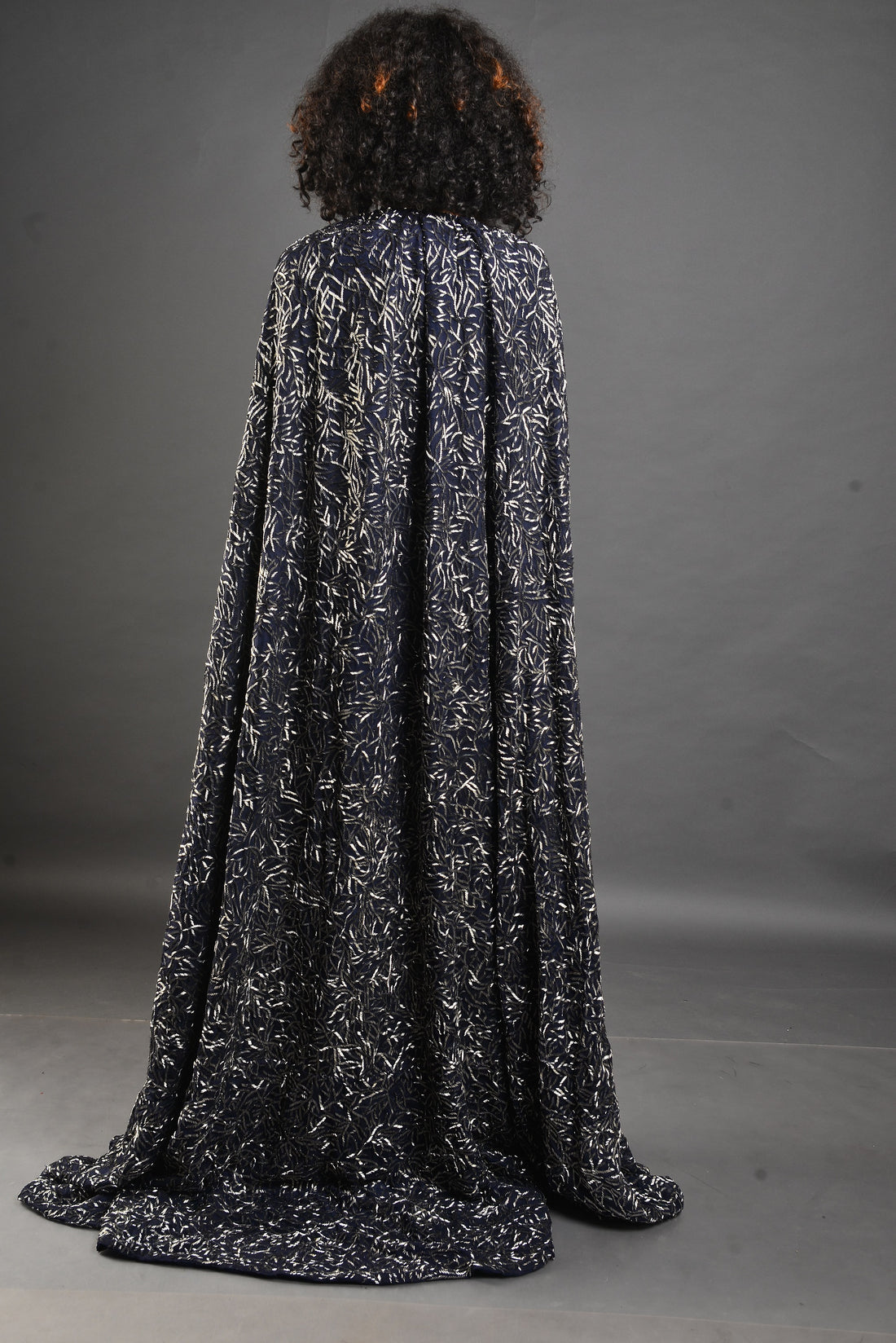 Dark Blue Embroidered Cape - Formal Evening Wear