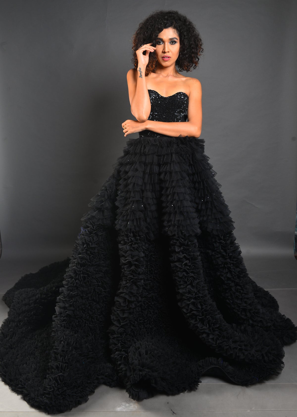 Black Tube Gown - Ruffled Evening Wear