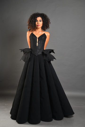 Black Angel Gown - Structured Winged Dress