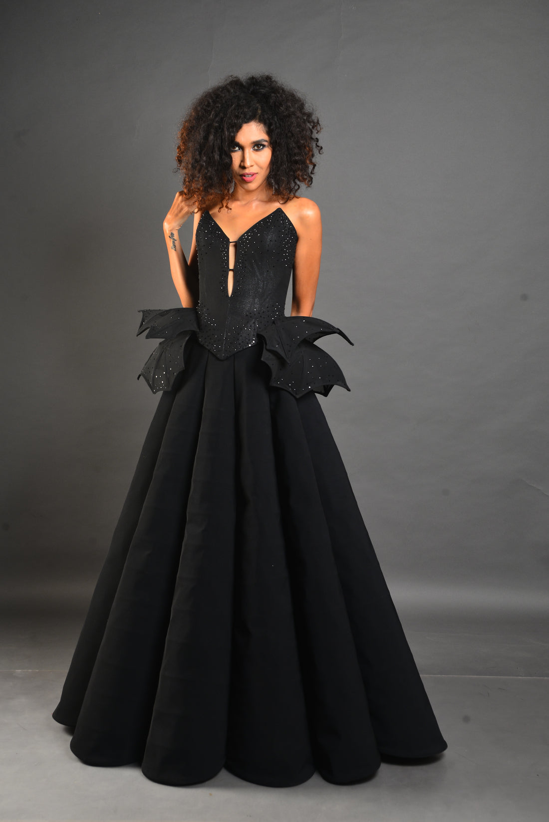 Black Angel Gown - Structured Winged Dress