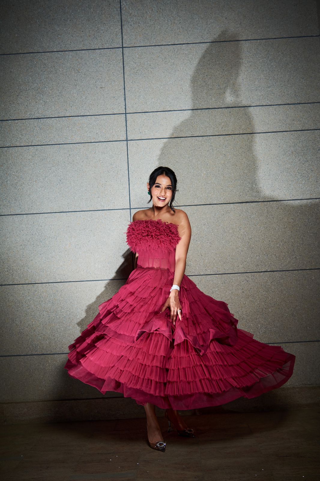 Berry Feather Dress - Ruffled Hand-Cut Detail