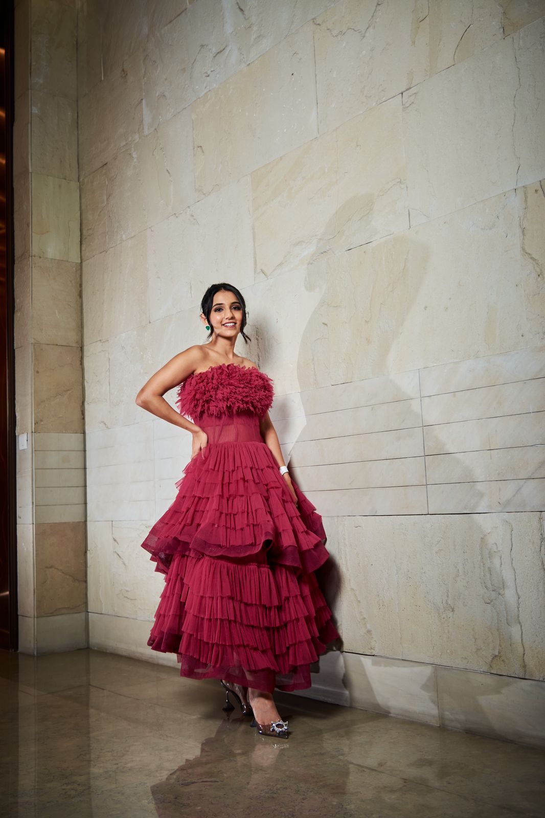 Berry Feather Dress - Ruffled Hand-Cut Detail