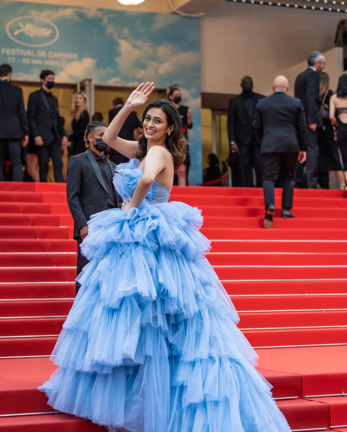 Ice Blue Corset Gown - Ruffled Evening Wear