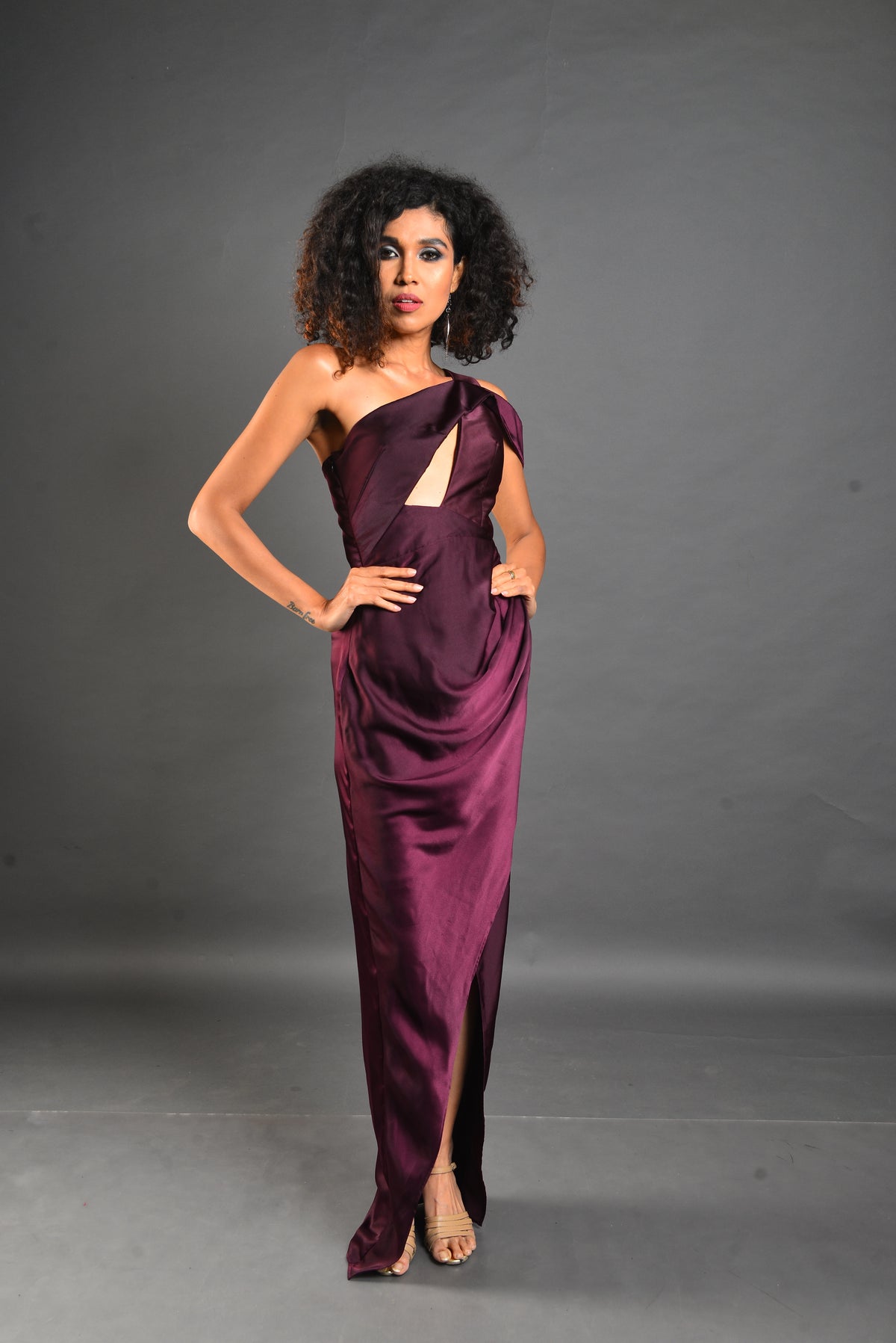 Wine Cut-Out Dress - Off-Shoulder Party Wear