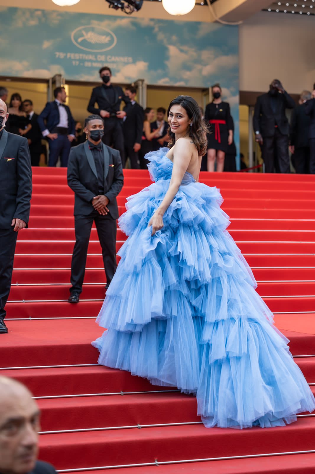 Ice Blue Corset Gown - Ruffled Evening Wear