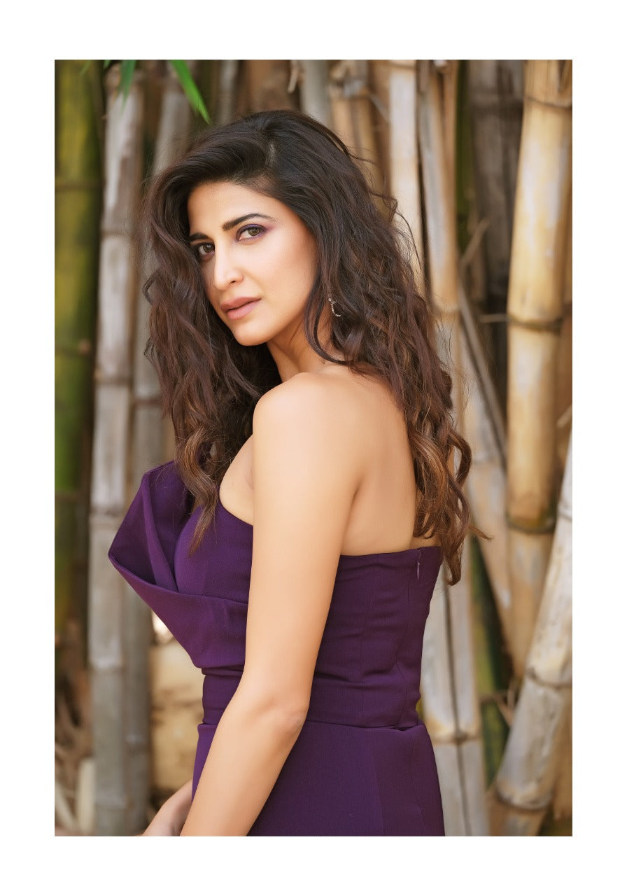 Purple Structured Gown - High-Slit Evening Wear