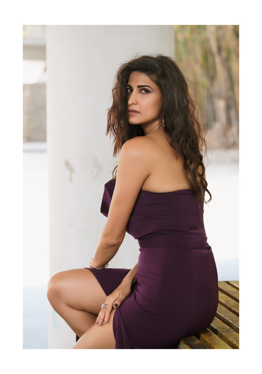 Purple Structured Gown - High-Slit Evening Wear