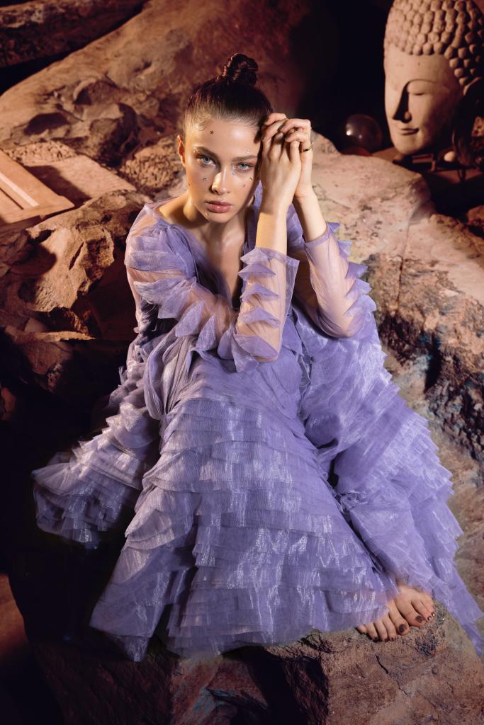 Lavender Draped Gown - Ruffled Evening Dress