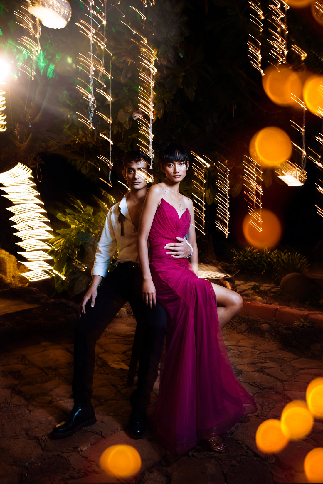 Berry Shoulder Gown - Pleated Evening Wear