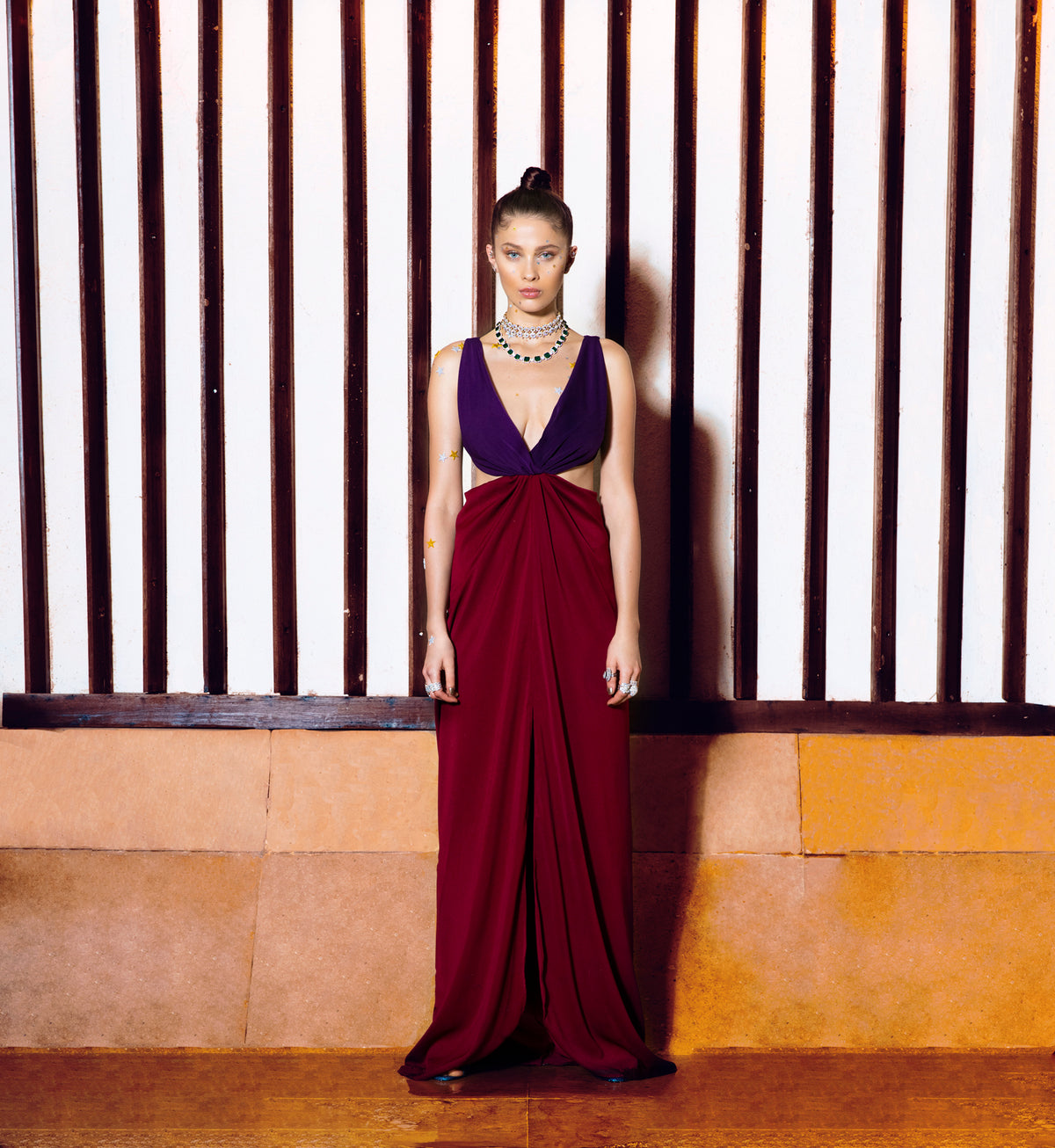 Purple Burgundy Knot Dress - Color Block Gown