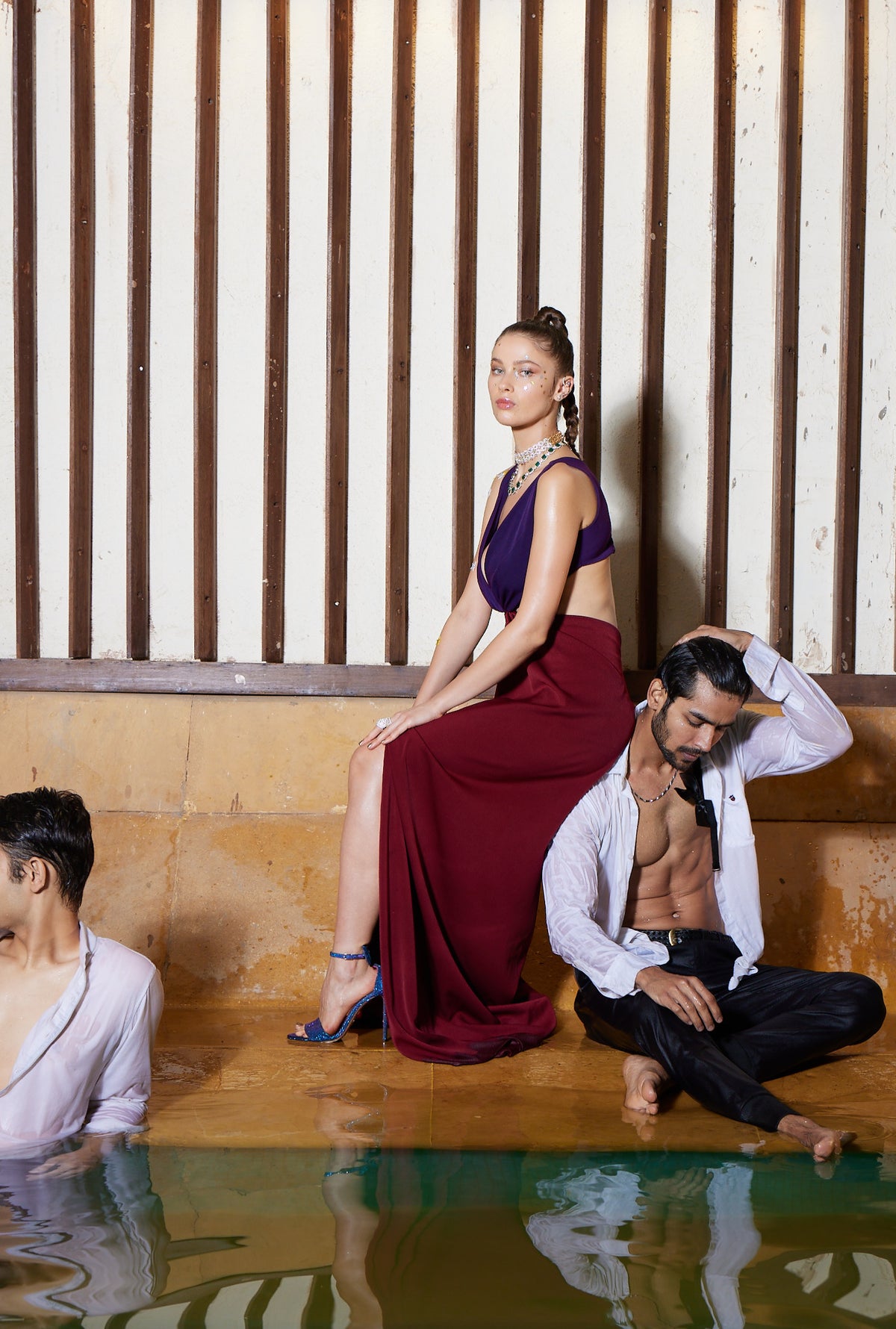 Purple Burgundy Knot Dress - Color Block Gown