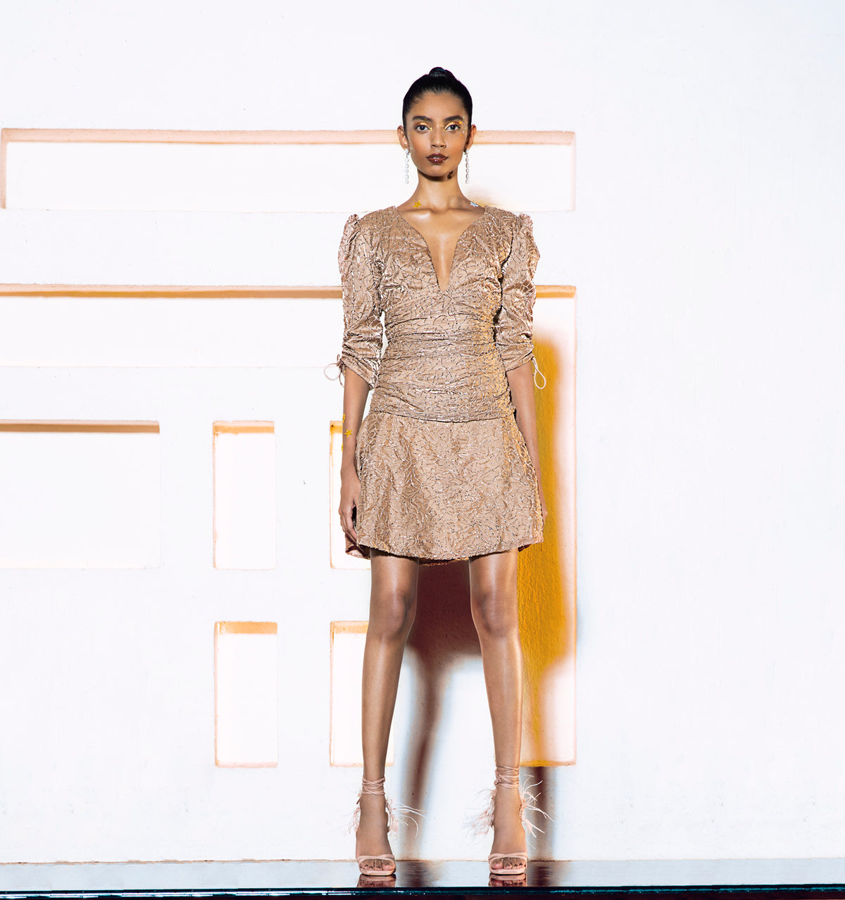 Gold Embellished Dress - Short Party Wear