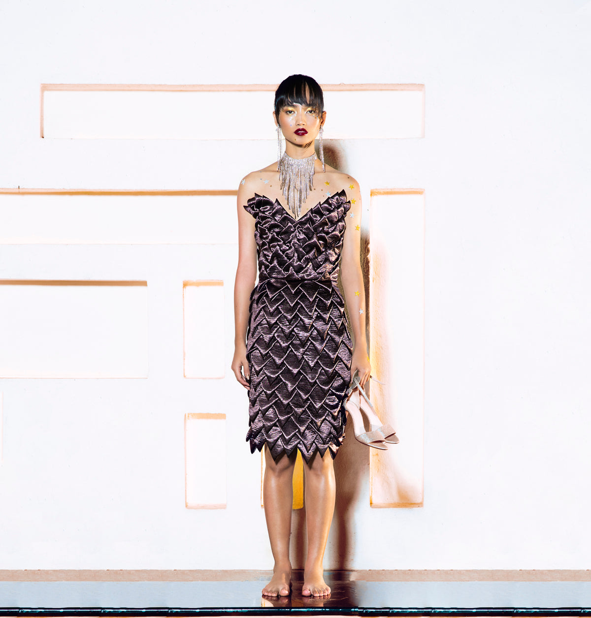 Bronze Metallic Dress - Structured Party Wear