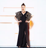 Load image into Gallery viewer, Black Gown with Metallic Bell Sleeves

