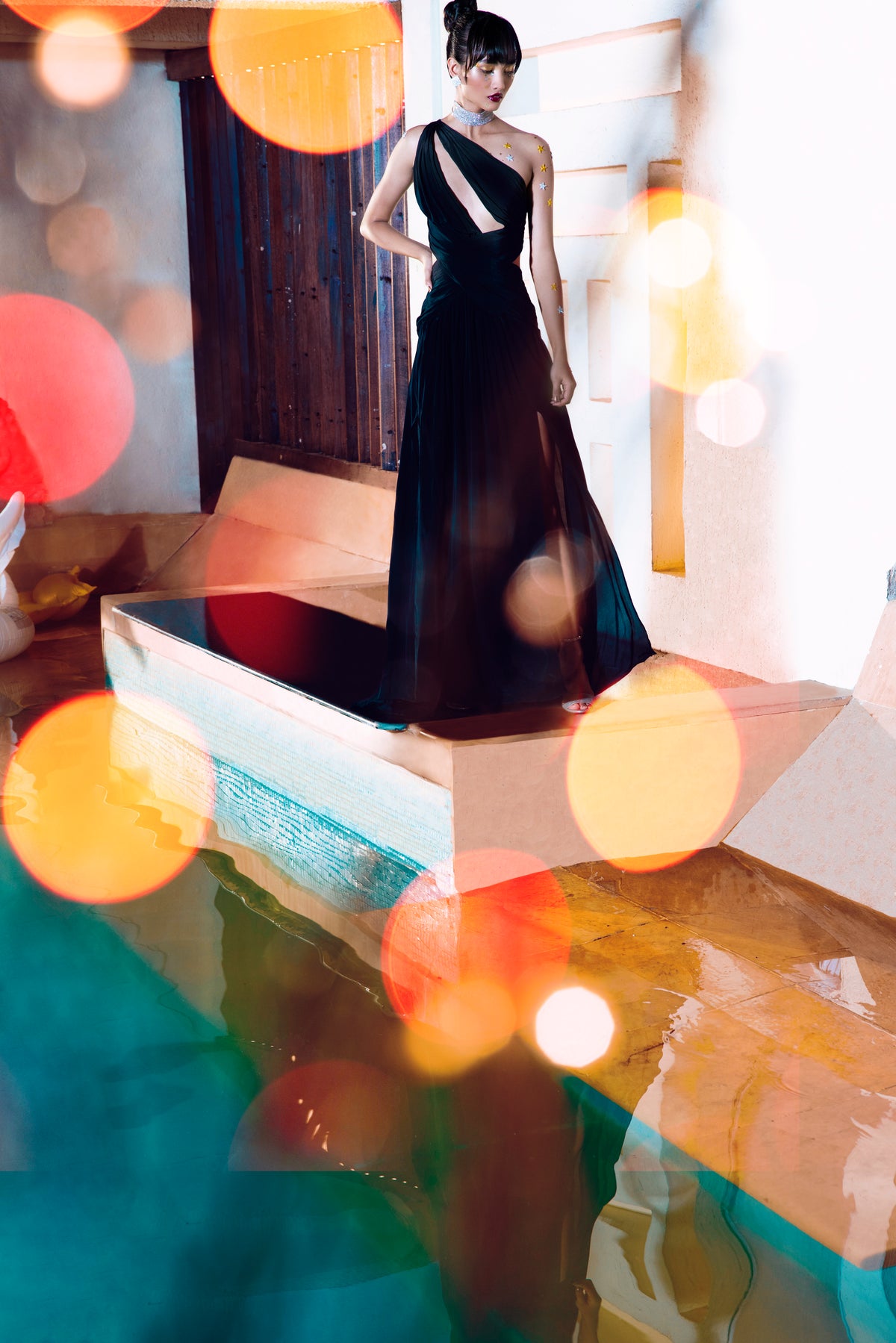 Black Cut-Out Gown - Structured Corset Dress