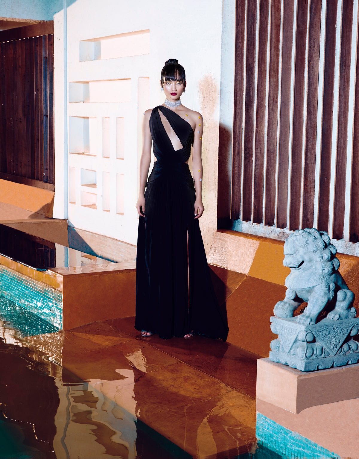 Black Cut-Out Gown - Structured Corset Dress