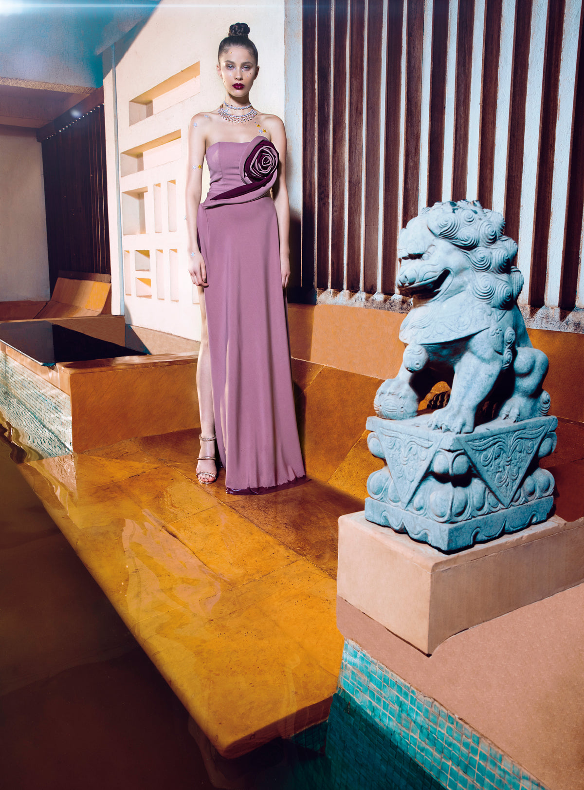 Old Rose Structured Gown - Elegant Evening Wear