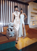 Load image into Gallery viewer, Halter High Slit Metallic Gown
