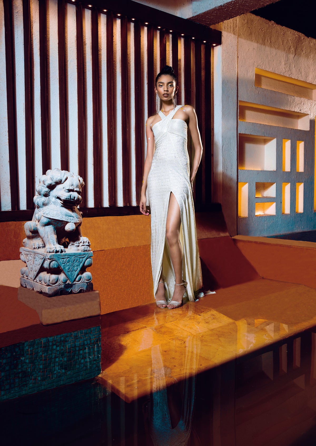 Silver Halter Gown - High-Slit Metallic Dress
