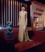Load image into Gallery viewer, One Shoulder Metallic Mesh Gown
