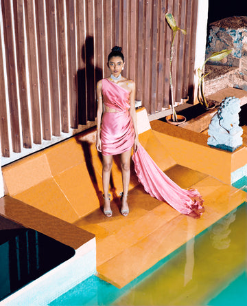 Old Rose Shoulder Dress - Trail Evening Wear