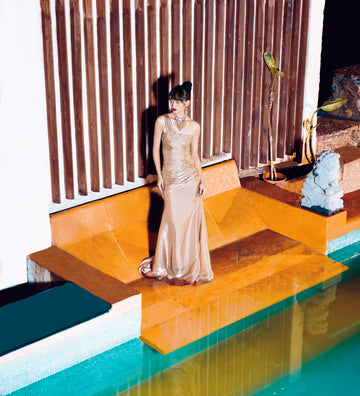 Gold Shoulder Gown - Draped Evening Dress