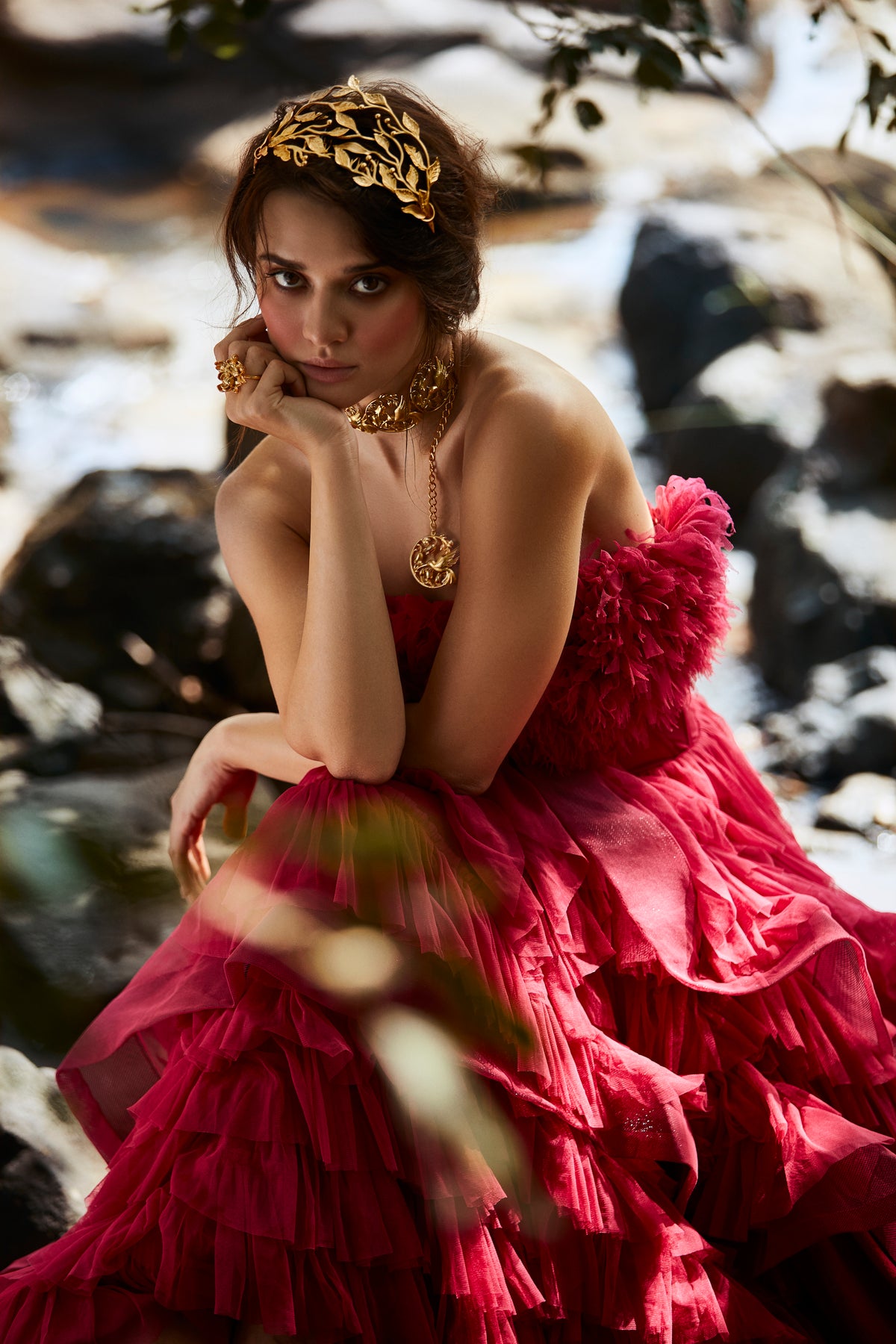 Berry Ruffled Gown - Evening Party Wear